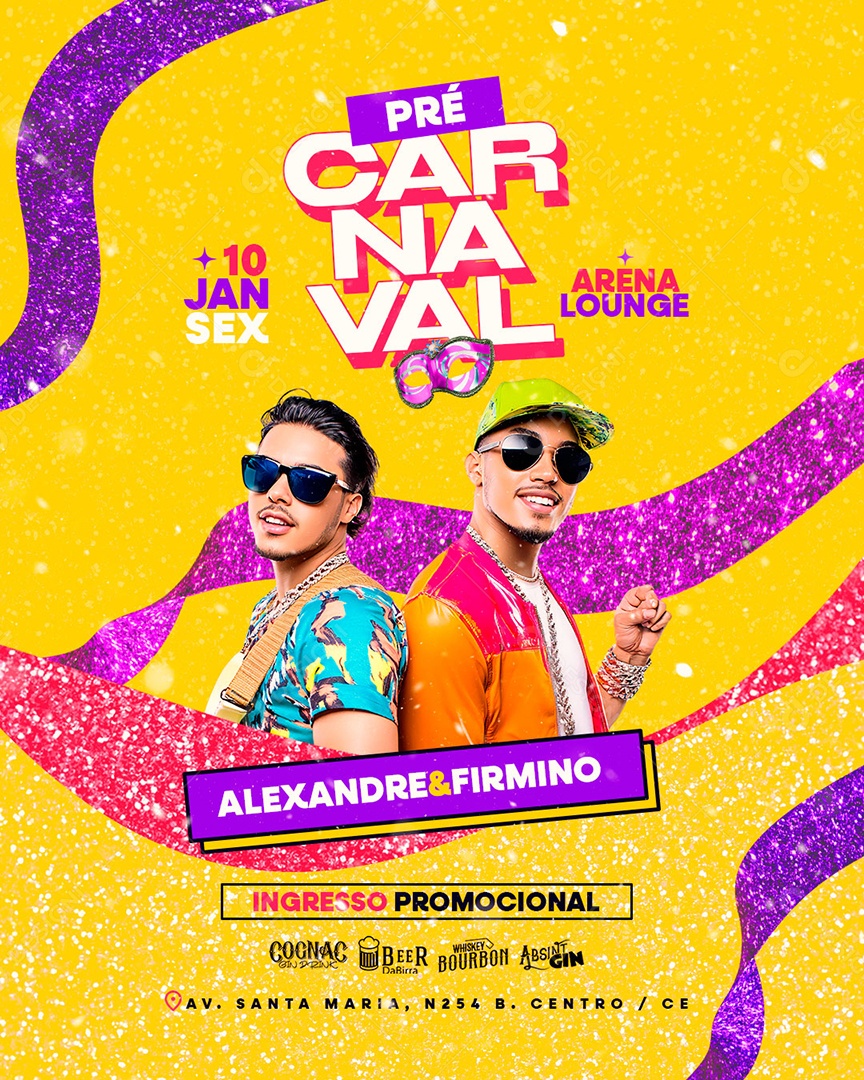 Flyer Pré Carnaval Alexandre e Firmino Social Media PSD Editável