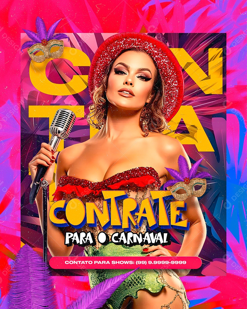 Flyer Contrate Para o Carnaval Social Media PSD Editável