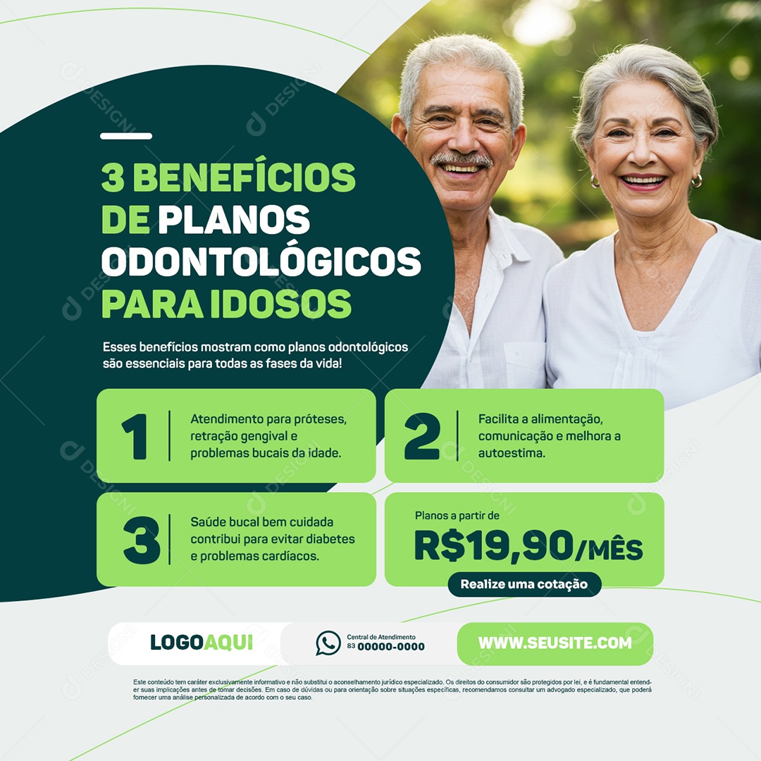 Três Benefícios de Planos Odontológicos para Idosos Social Media PSD Editável