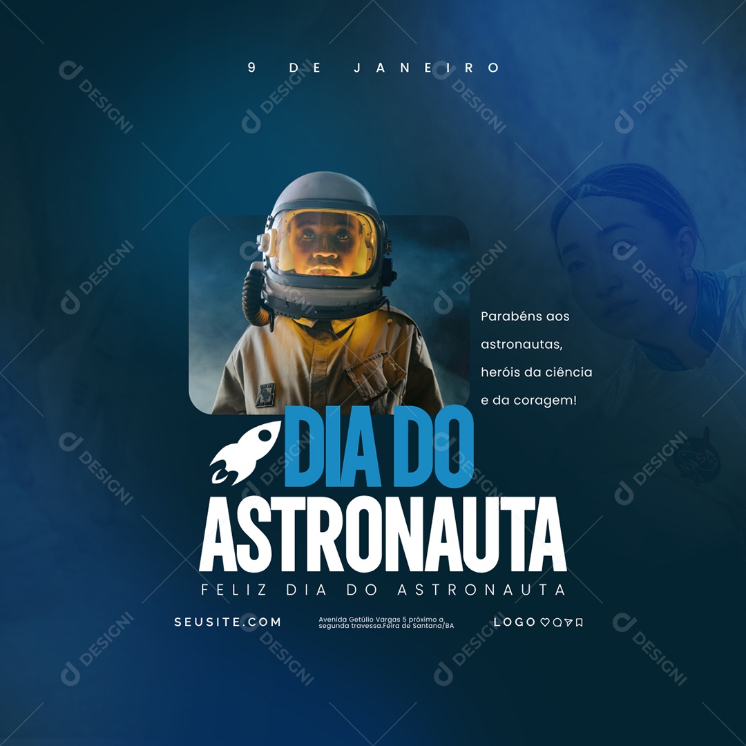 Dia do Astronauta 09 De Janeiro Parabéns Social Media PSD Editável