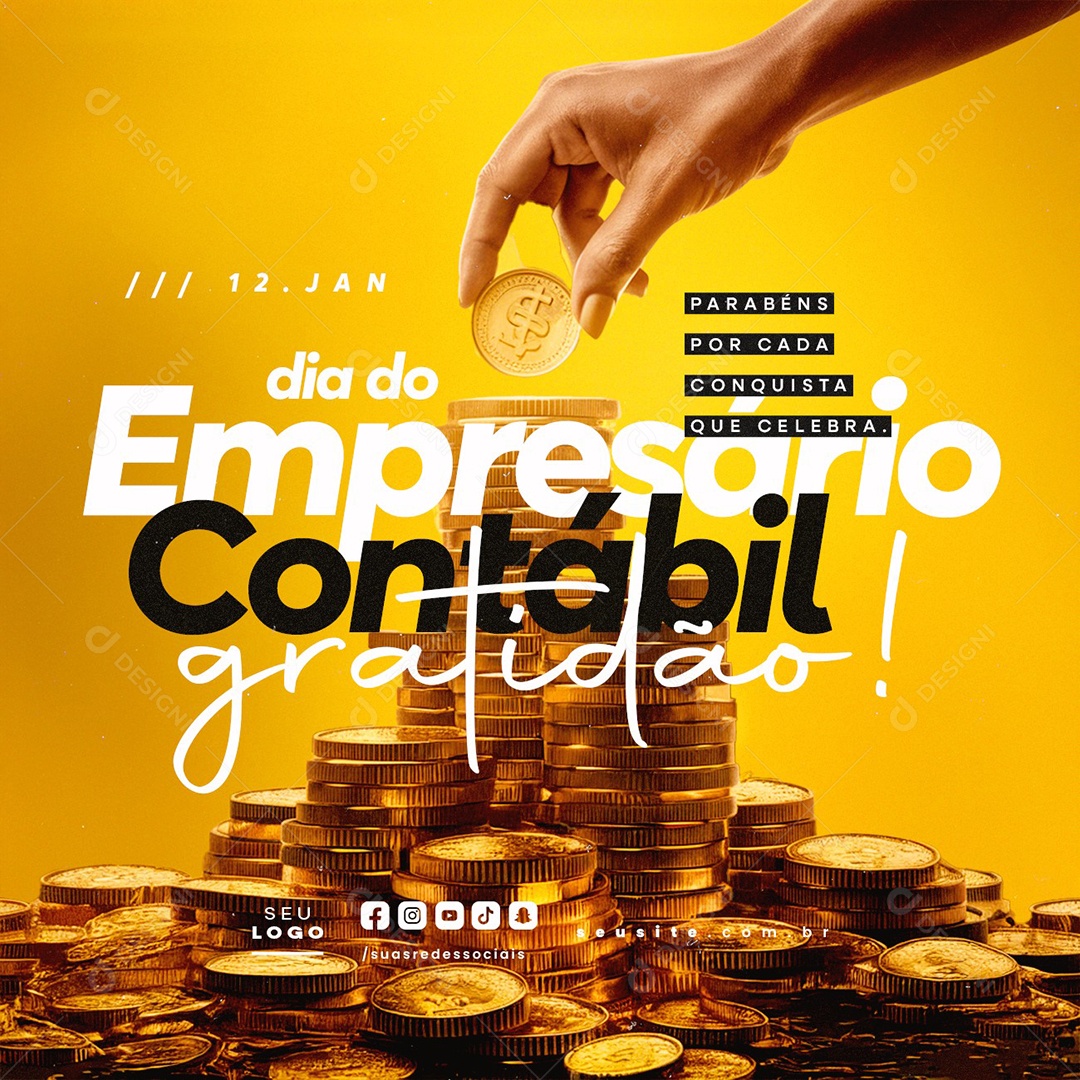 Dia do Empresário Contábil 12 de Janeiro Gratidão Social Media PSD Editável