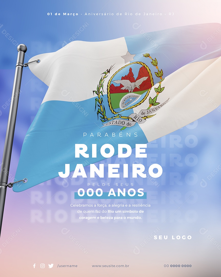 Rio de Janeiro 01 March Birthday Congratulations Social Media PSD Editable