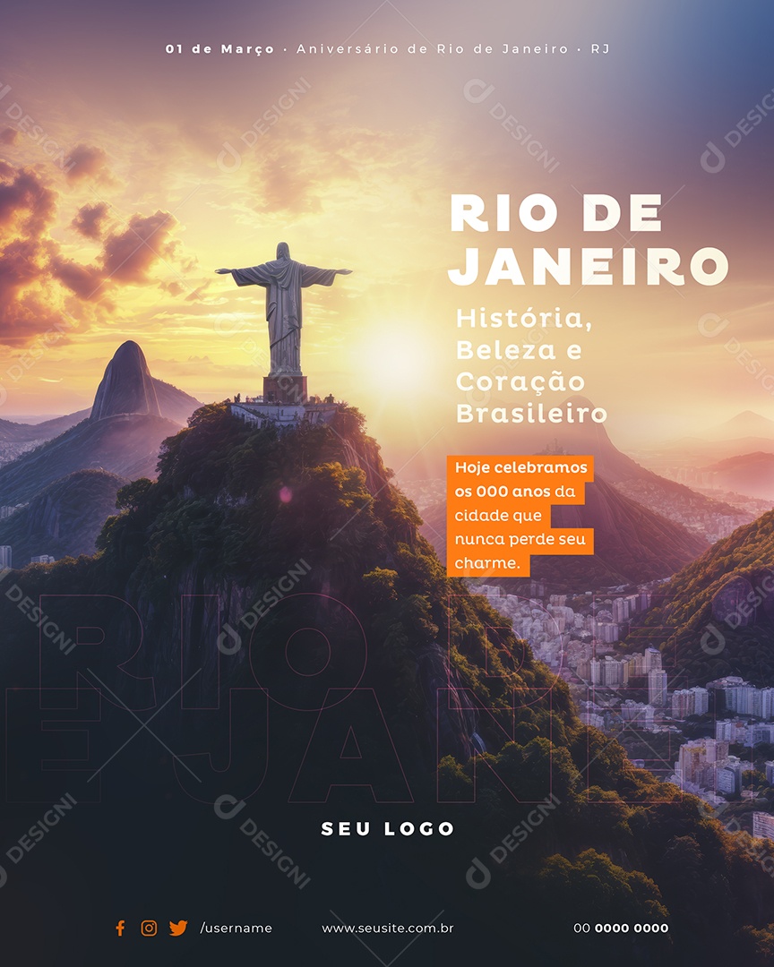 Rio de Janeiro 01 De Março Parabéns História Beleza Coração Social Media PSD Editável