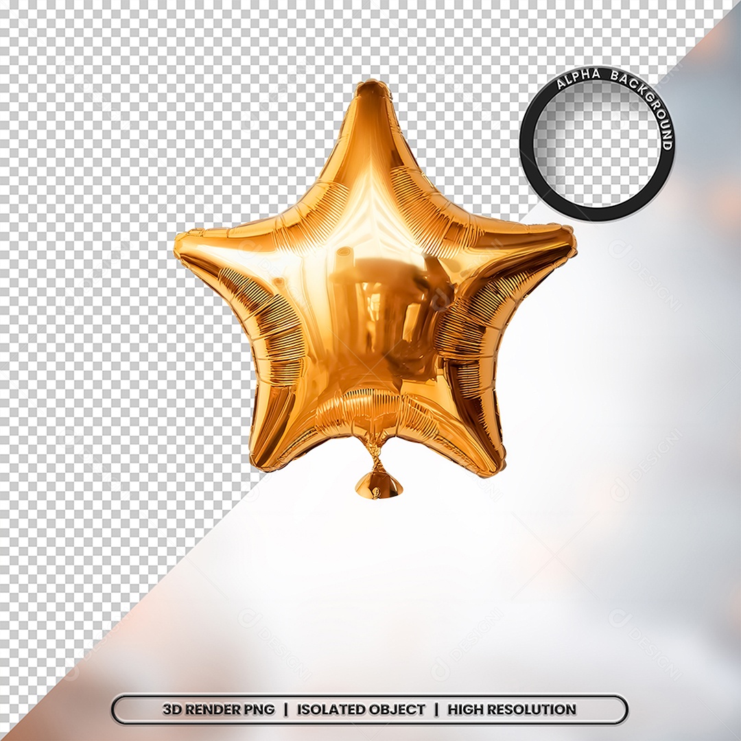 3D Element Air Balloon in Star Format Decoration For PSD Composition