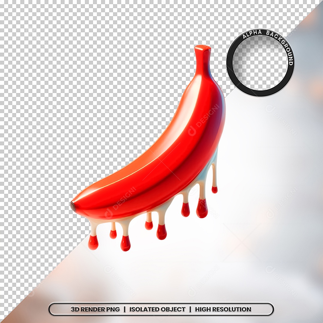 Elemento 3D Banana Vermelha com Creme Para Composição PSD