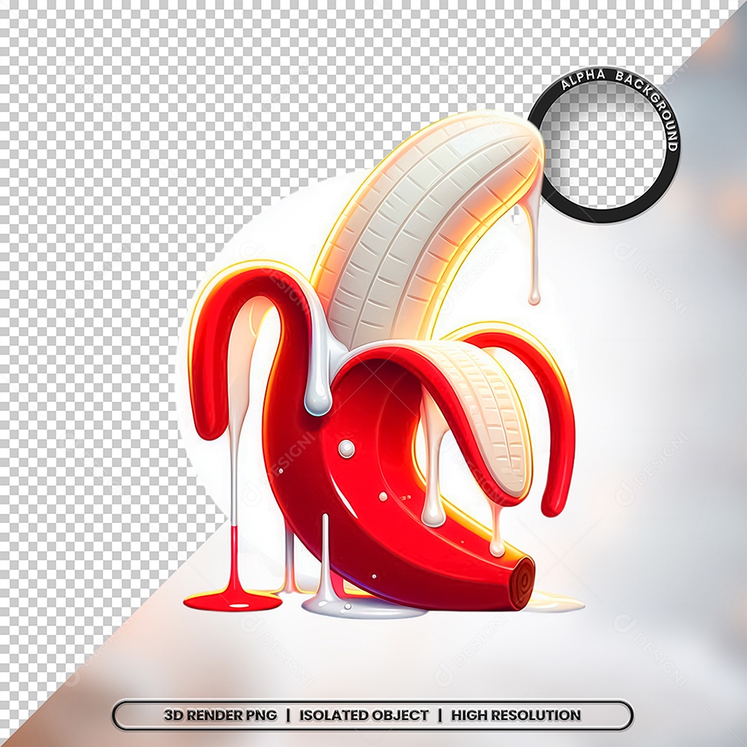 Elemento 3D Banana Vermelha com Creme Para Composição PSD