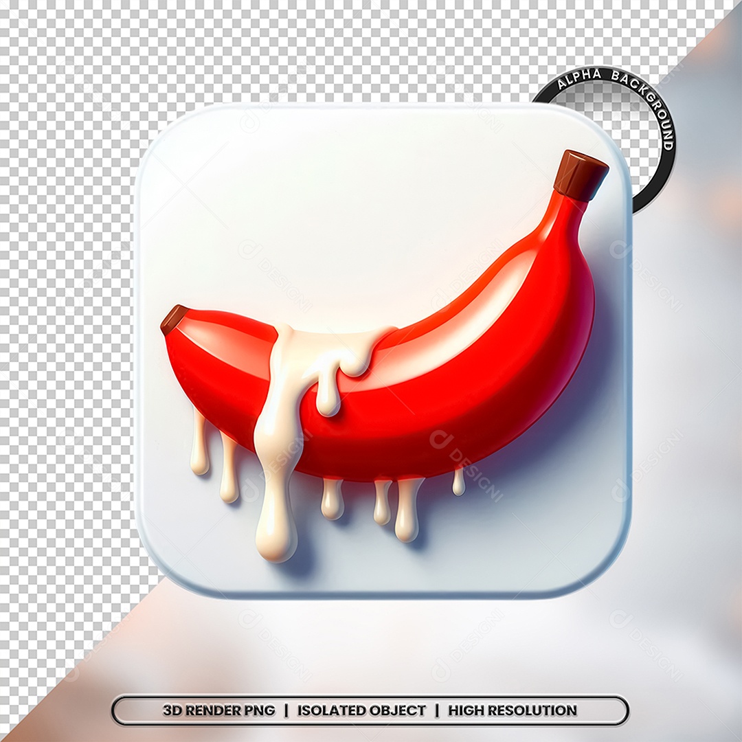 Elemento 3D Banana Vermelha com Creme Para Composição PSD