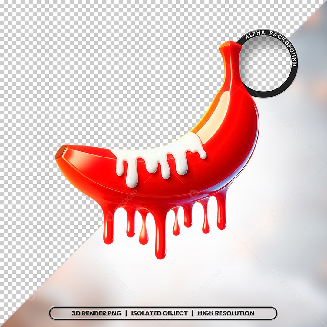 Elemento 3D Banana Vermelha com Creme Para Composição PSD