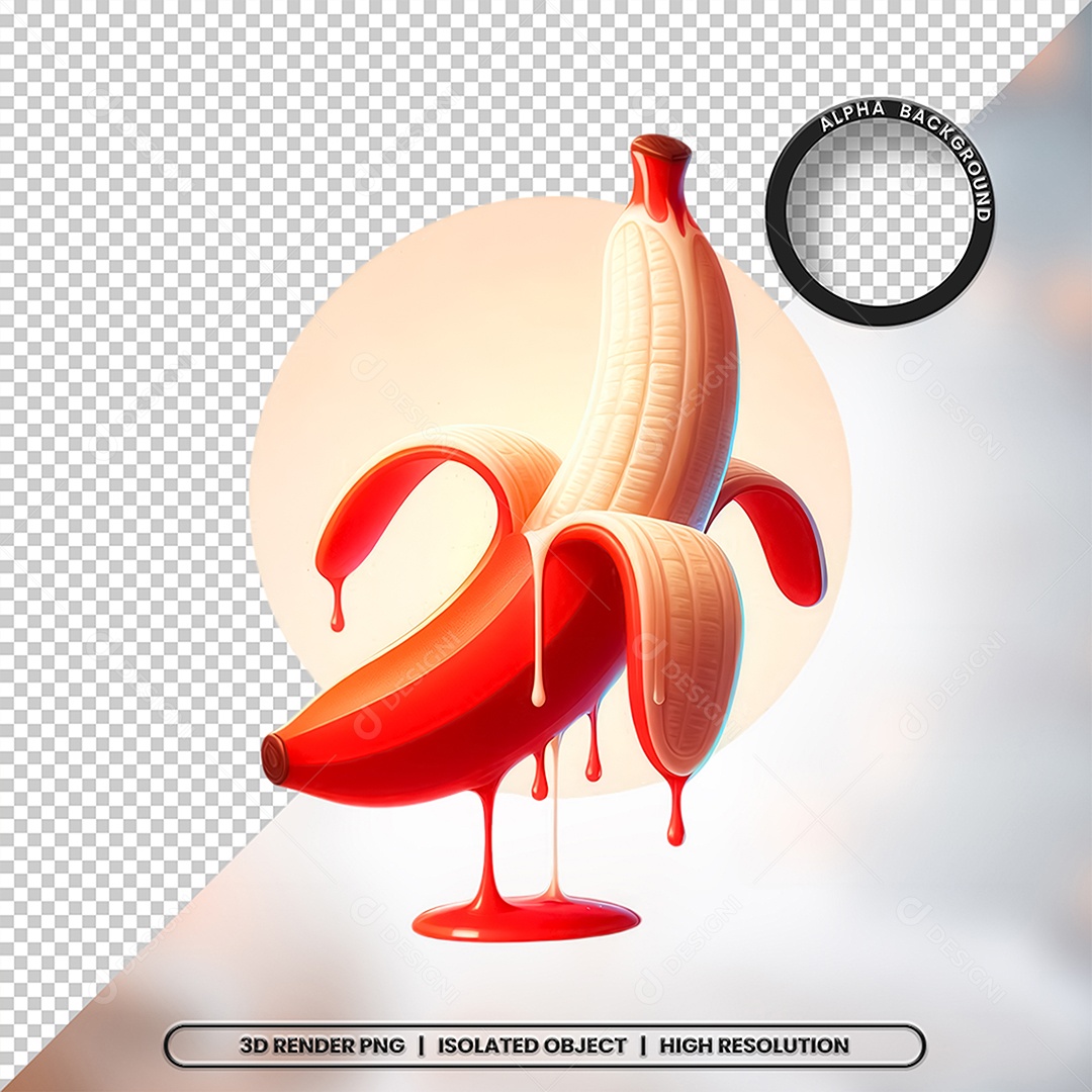 3D Red Banana Element with Cream For PSD Composition