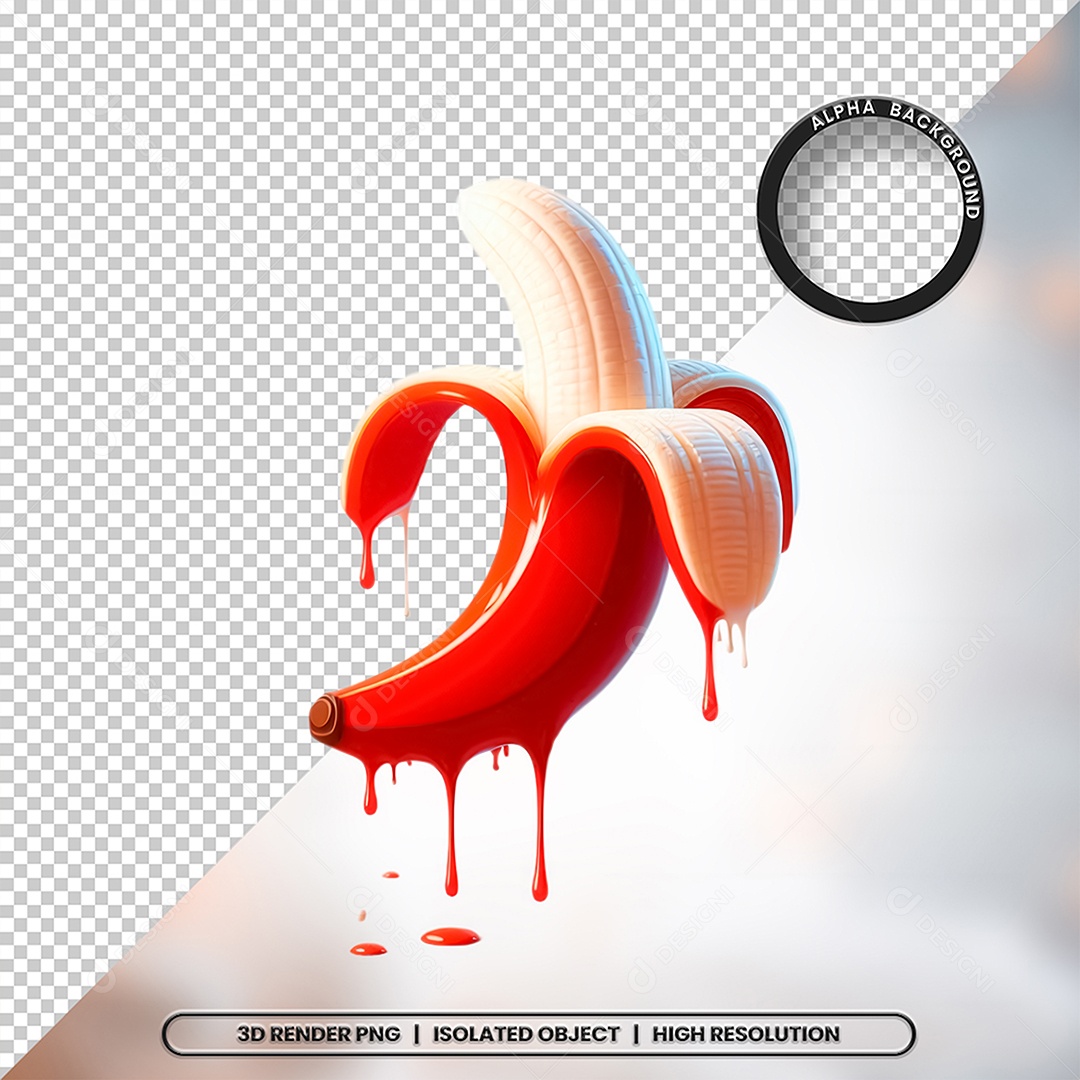 Elemento 3D Banana Vermelha com Creme Para Composição PSD