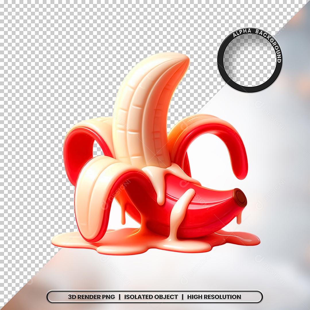 3D Red Banana Element with Cream For PSD Composition