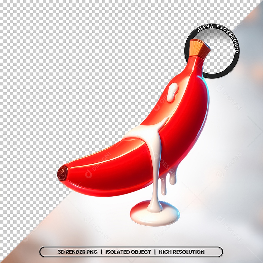 3D Red Banana Element with Cream For PSD Composition