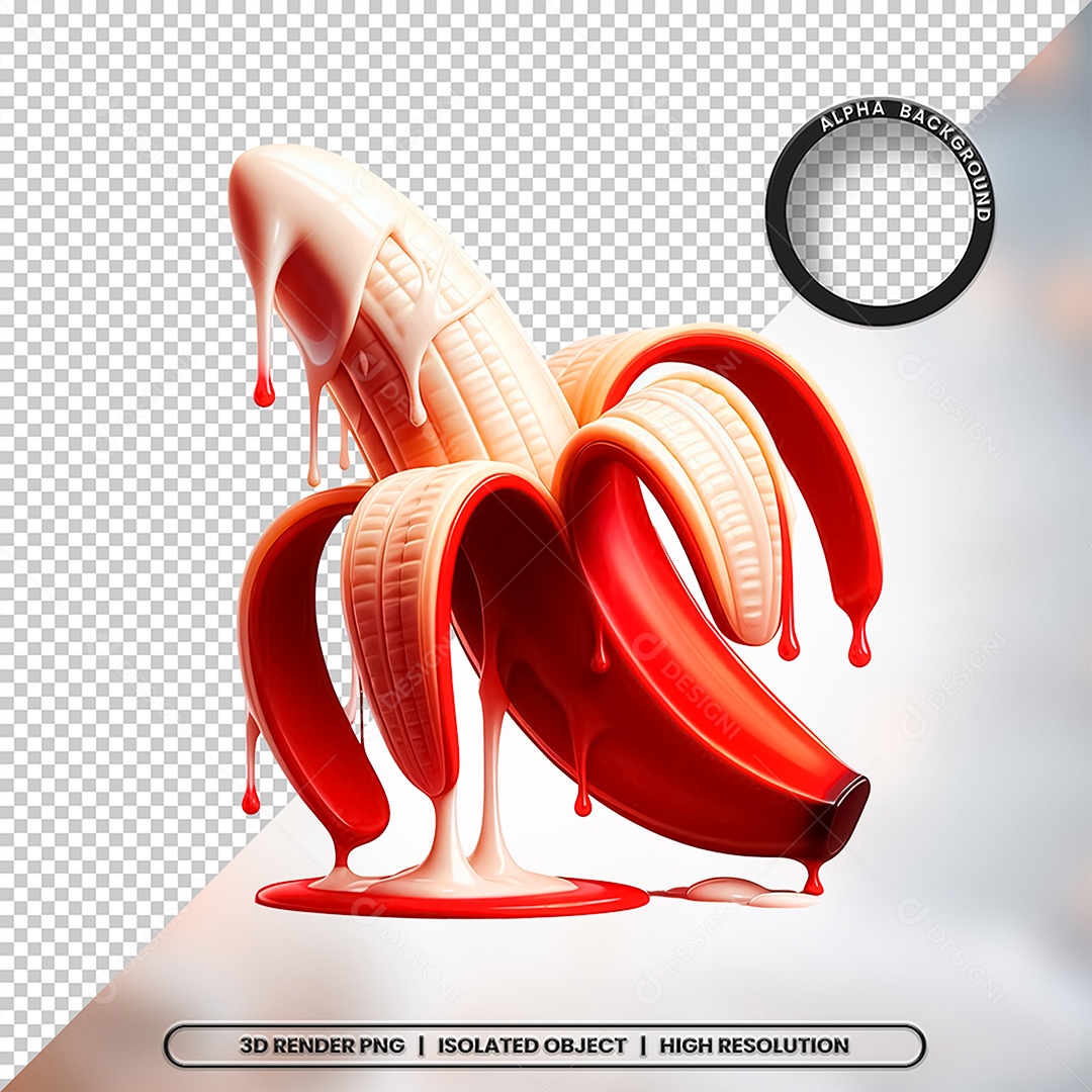 Elemento 3D Banana Vermelha com Creme Para Composição PSD