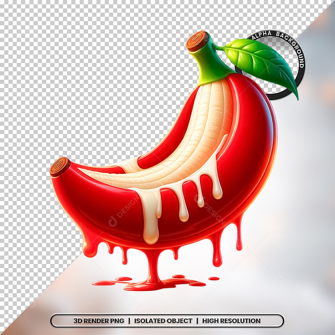 Elemento 3D Banana Vermelha com Creme Para Composição PSD