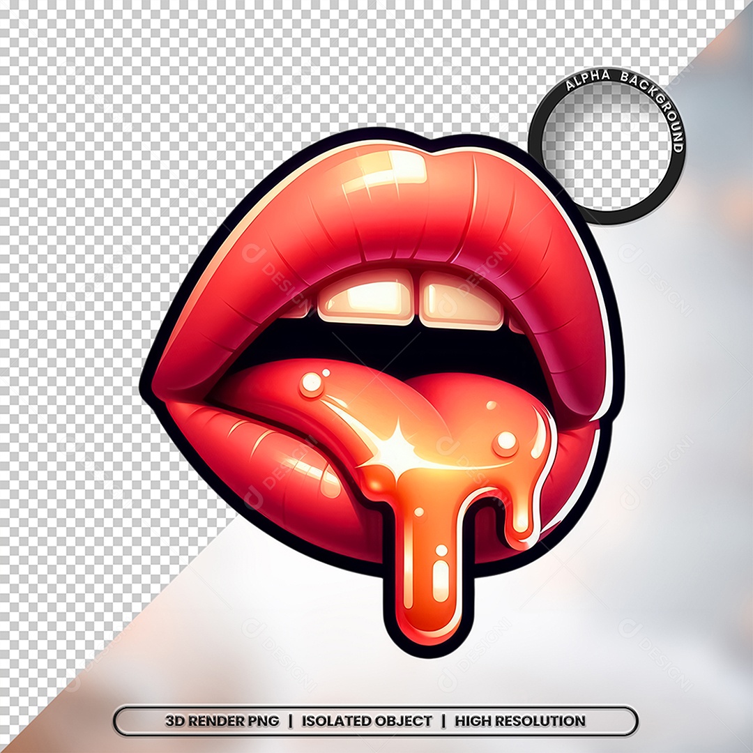 3D Element Mouth with Cream For PSD Composition