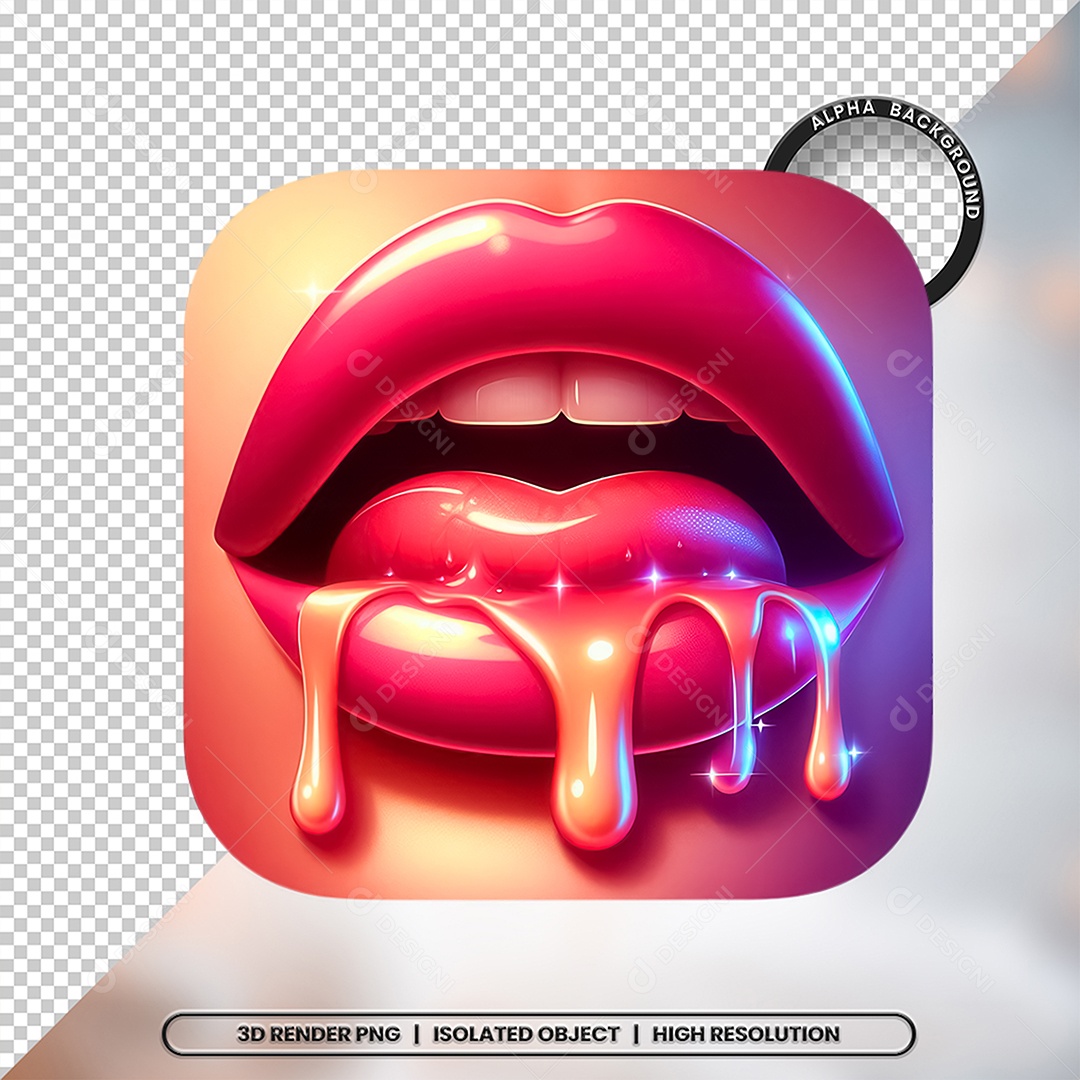 3D Element Mouth with Cream For PSD Composition