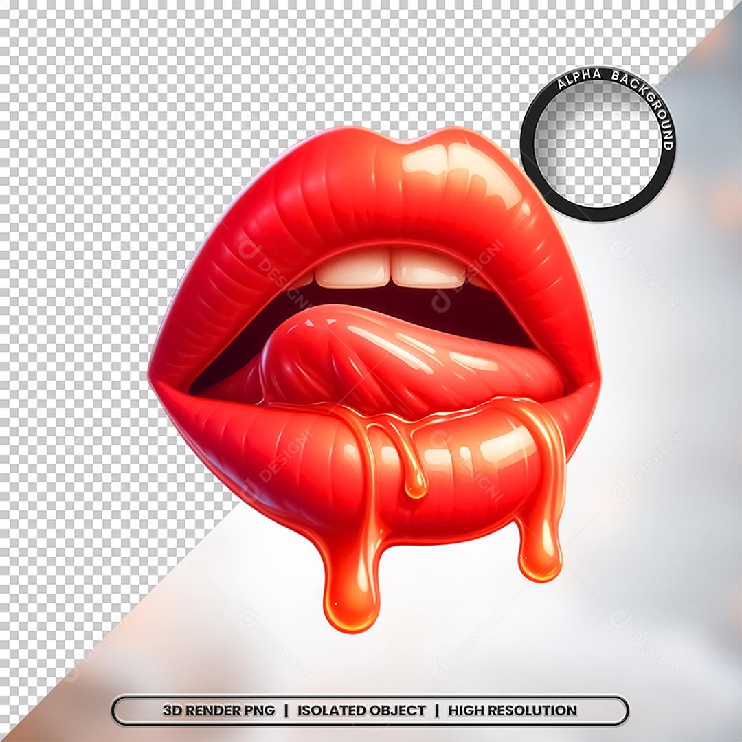 3D Element Mouth with Cream For PSD Composition