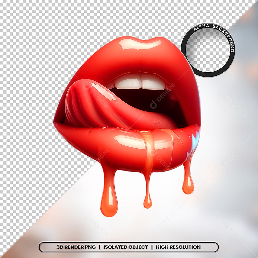 3D Element Mouth with Cream For PSD Composition