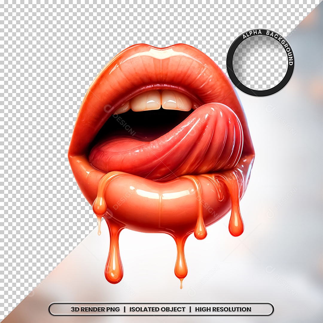 3D Element Mouth with Cream For PSD Composition