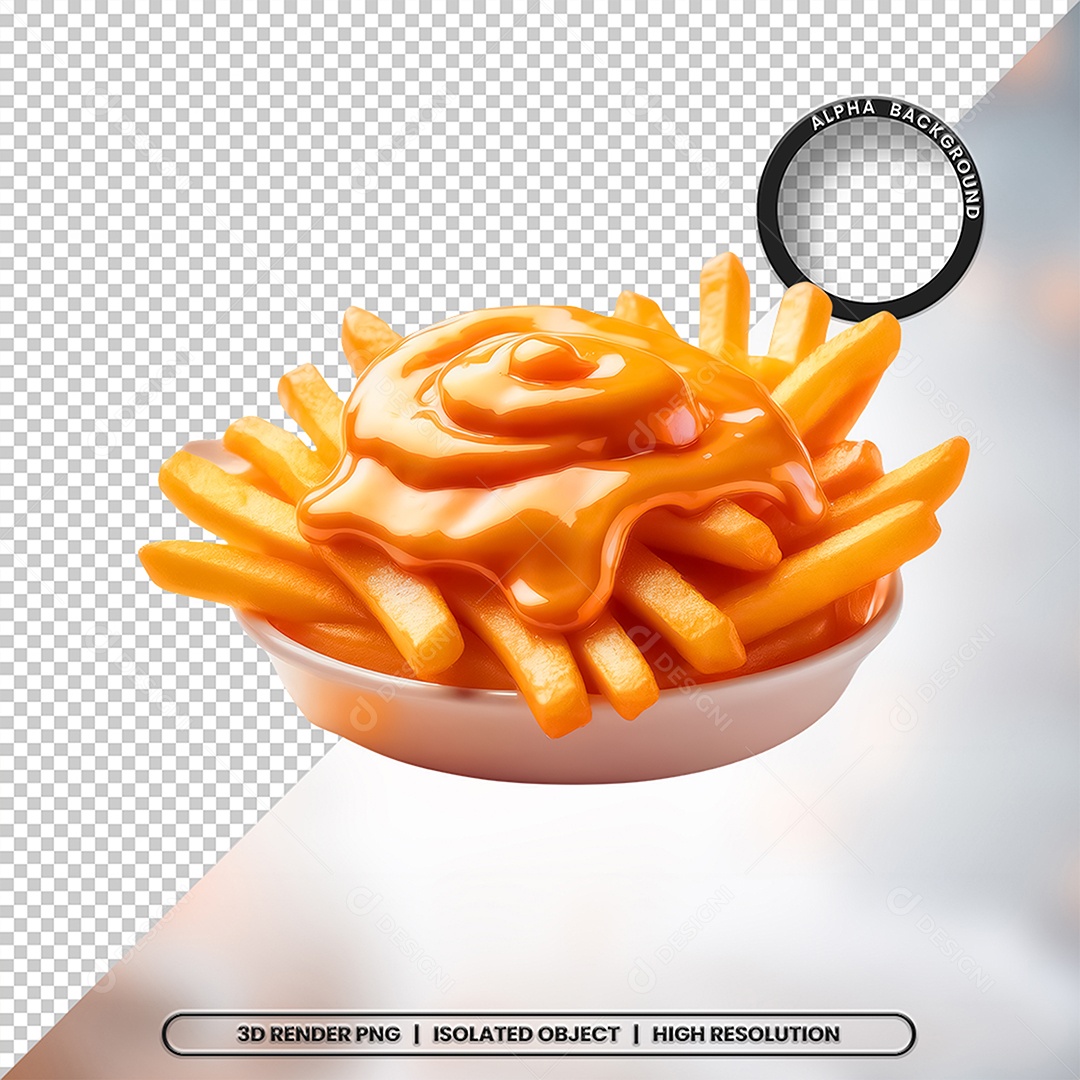 3D Element Bowl with Fried Potatoes For PSD Composition