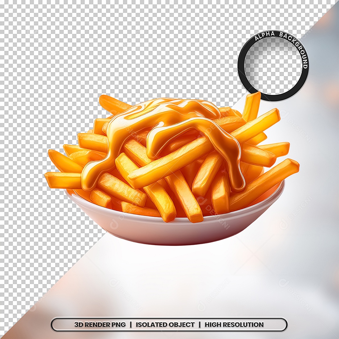 3D Element Bowl with Fried Potatoes For PSD Composition