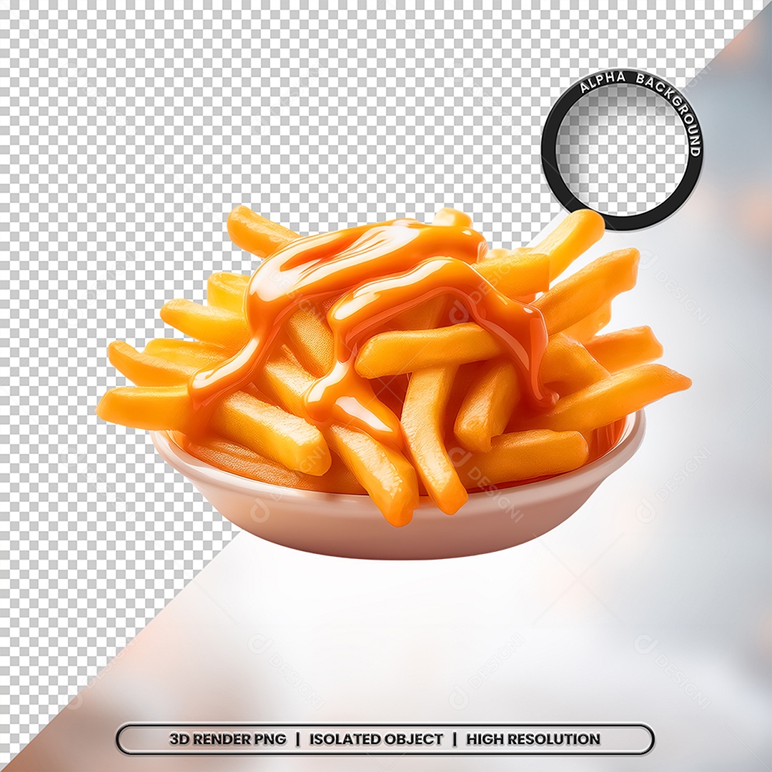 Elemento 3D Tigela com Batatas Fritas Para Composição PSD