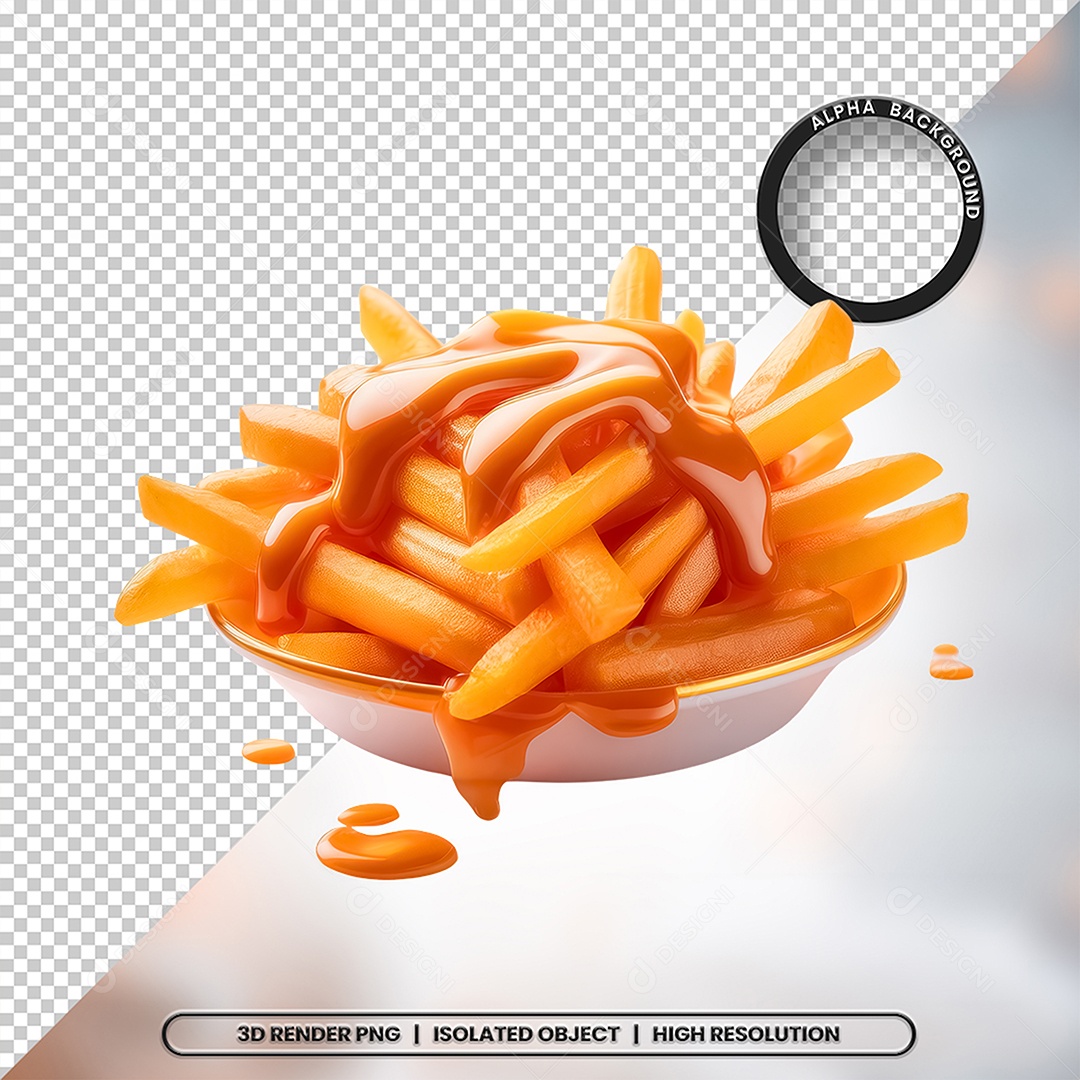 Elemento 3D Tigela com Batatas Fritas Para Composição PSD