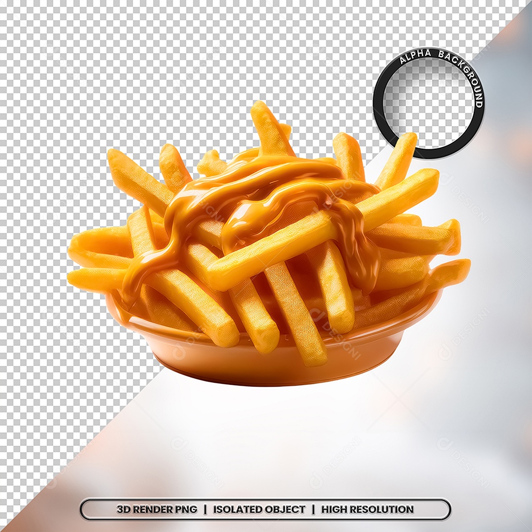 3D Element Bowl with Fried Potatoes For PSD Composition