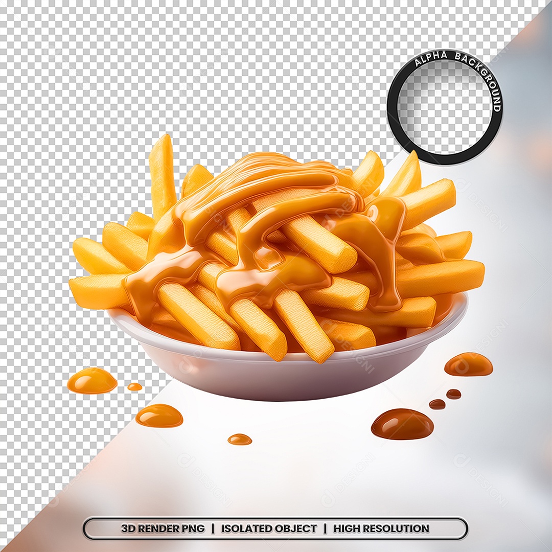 Elemento 3D Tigela com Batatas Fritas Para Composição PSD