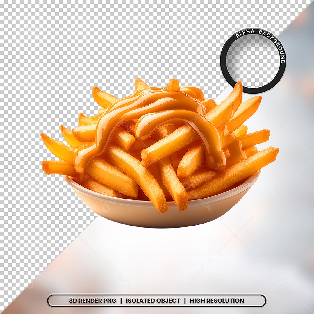 Elemento 3D Tigela com Batatas Fritas Para Composição PSD