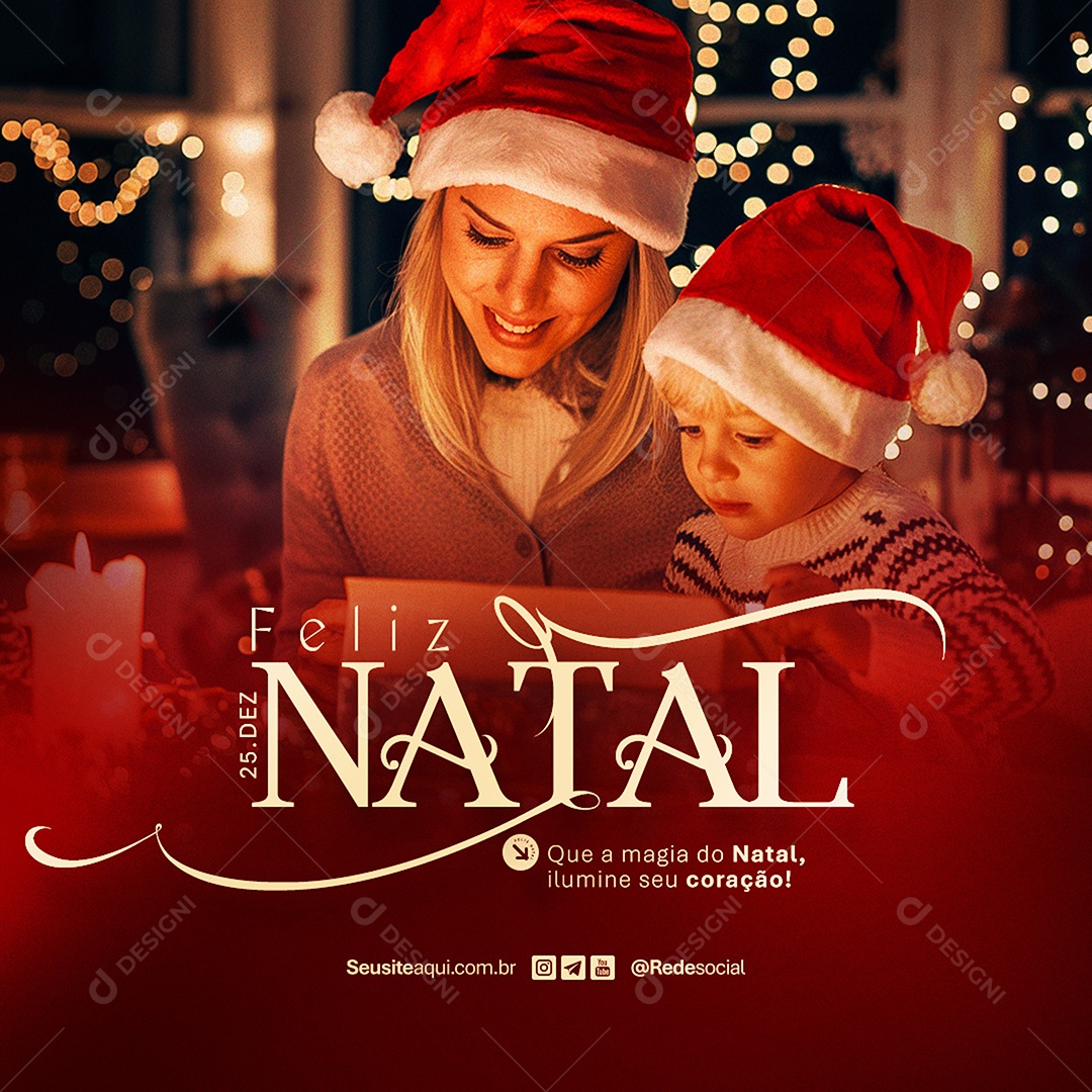 Feliz Natal 25 de Dezembro Que a Magia do Natal Ilumine Seu Coração Social Media PSD Editável