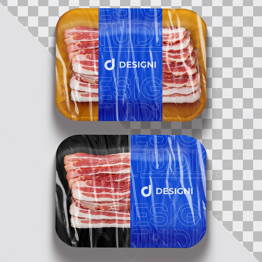 Mockup Bacon com Tiras Congelada a Vácuo na Bandeja PSD Editável