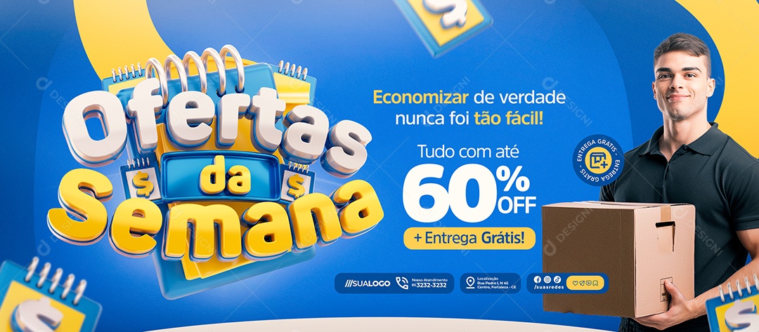 Banner Ofertas da Semana Economize de Verdade Social Media PSD Editável