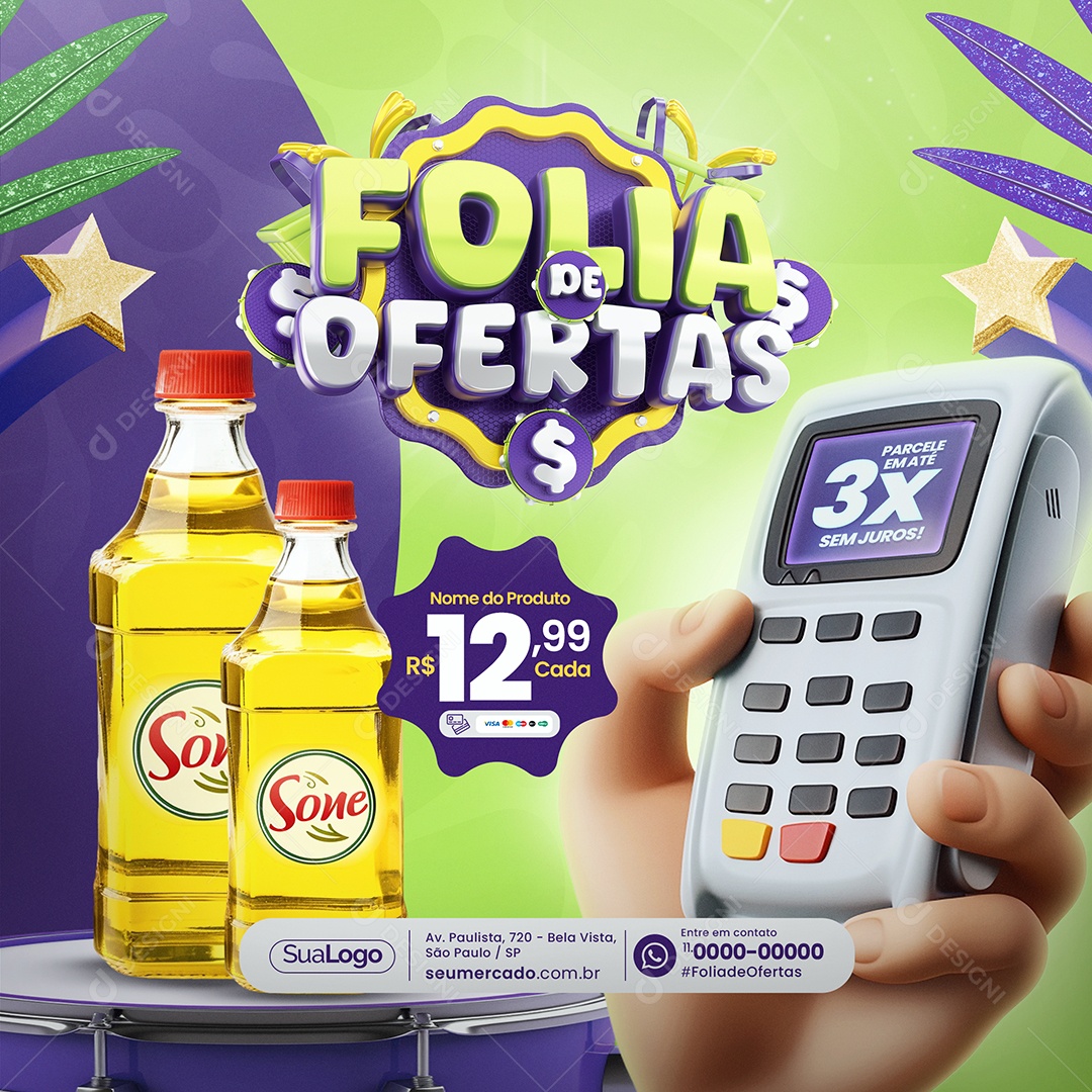 Supermercado Folia de Ofertas Litro de Óleo Social Media PSD Editável