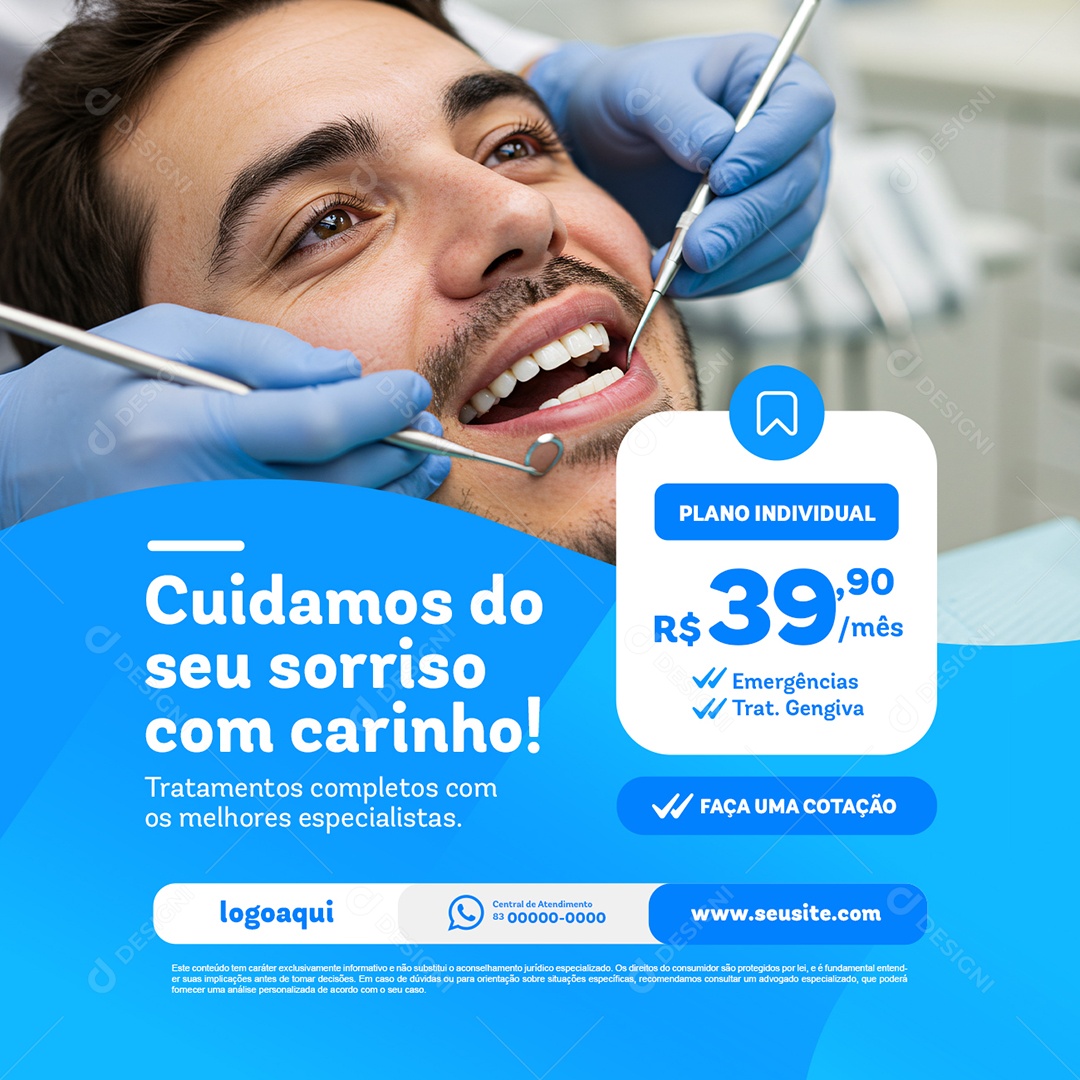 Clínica Odontológica Cuidamos do Seu Sorriso com Carinho Social Media PSD Editável