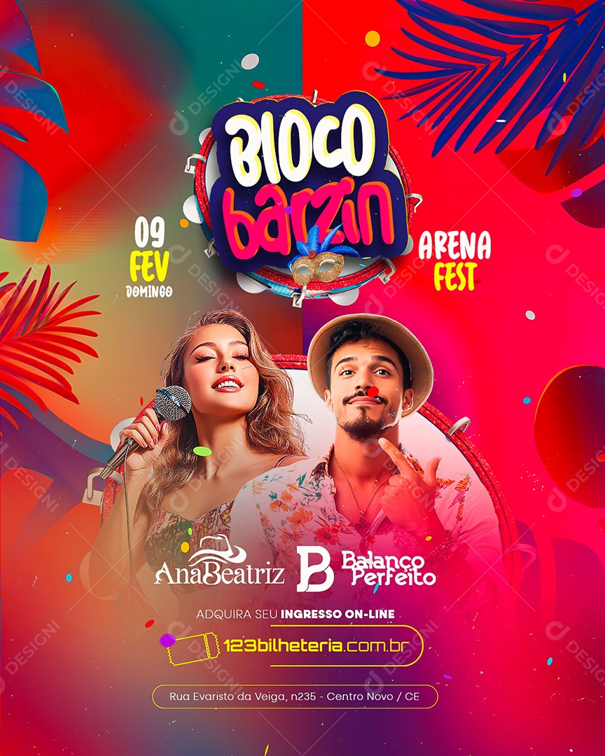 Flyer Carnaval Bloco Barzin Arena Fest Social Media PSD Editável