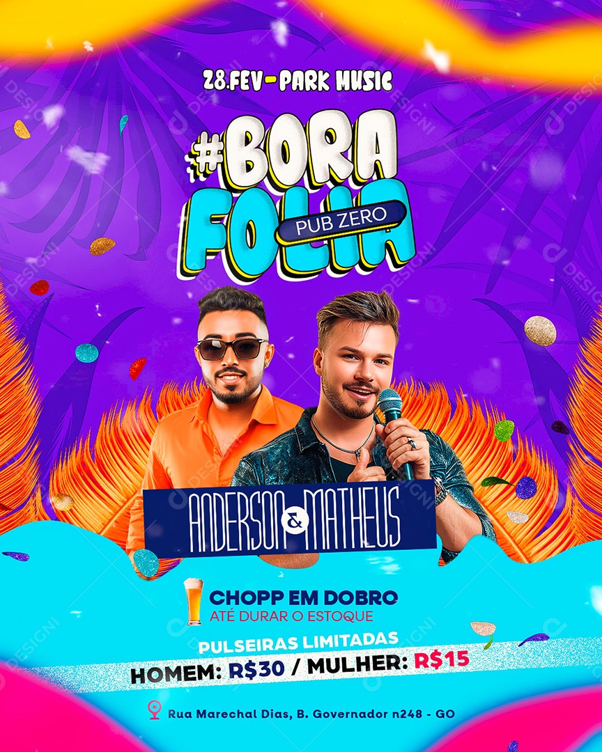 Flyer Carnaval Bora Folia Pub Zero Social Media PSD Editável