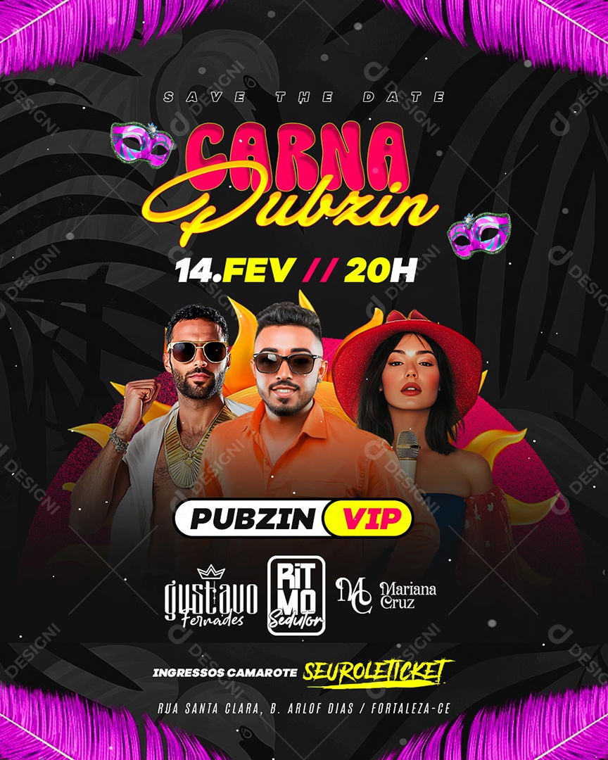 Flyer Carnaval Carna Pubzin Vip Social Media PSD Editável