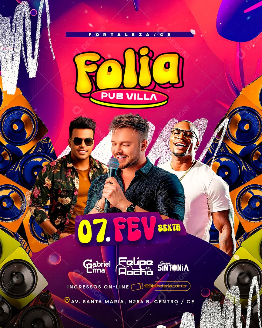 Flyer Carnaval Folia Pub Villa Social Media PSD Editável