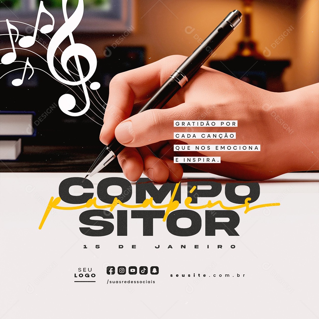 Day of the Composer 15 January Congratulations Social Media PSD Editable