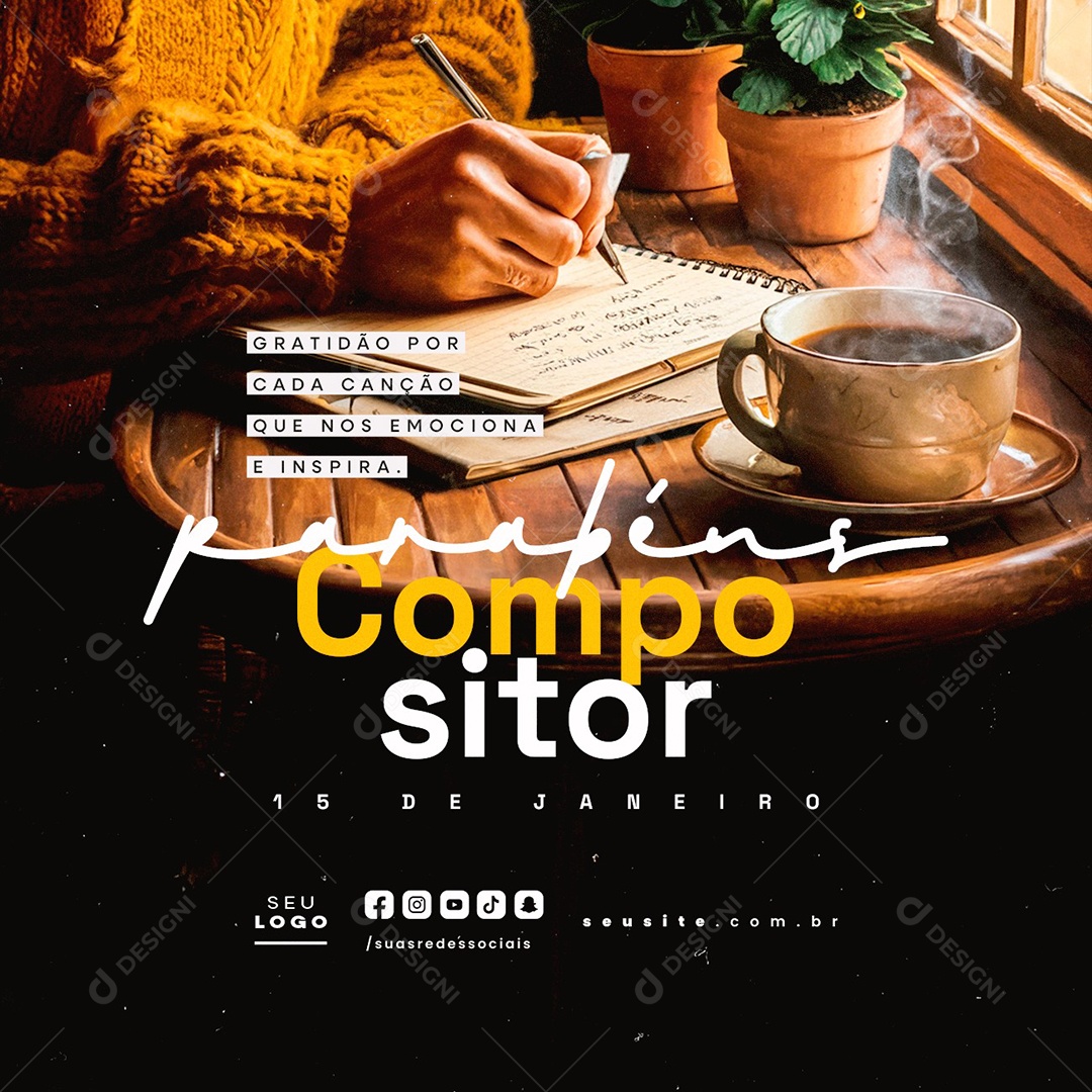 Day of the Composer 15 January Congratulations Social Media PSD Editable