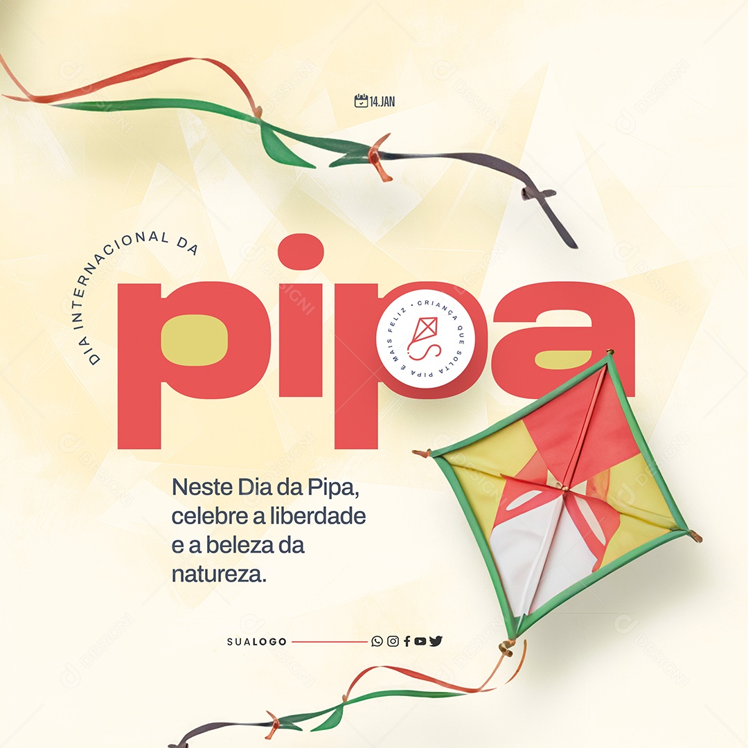 Dia Internacional da Pipa 14 de Janeiro Celebre a Liberdade e a Beleza Social Media PSD Editável