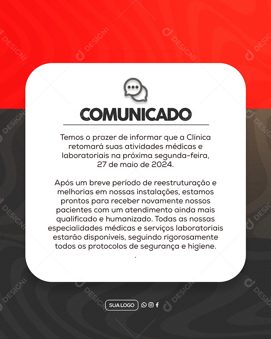 Comunicado Importante Clinica Social Media PSD Editável