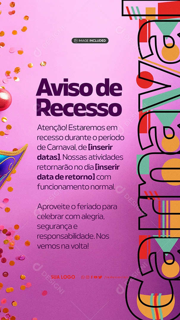 Story Comunicado Aviso de Recesso Social Media PSD Editável