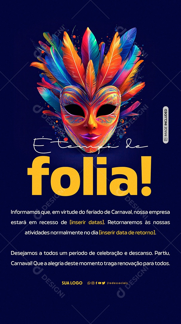 Story Comunicado E Tempo de Folia Carnaval Social Media PSD Editável