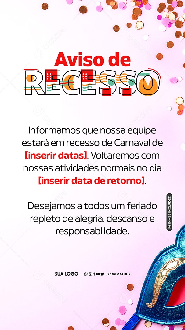 Story Comunicado Carnaval Notice of Social Recess Media PSD Editable