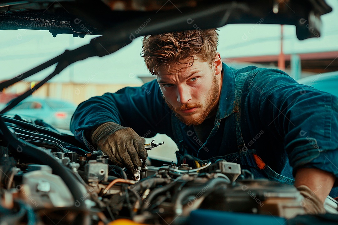 Young mechanical man on workshop