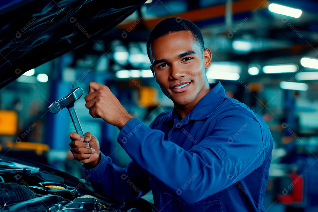 Young mechanical man on workshop