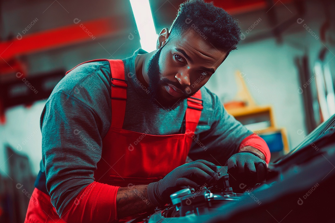 Young mechanical man on workshop