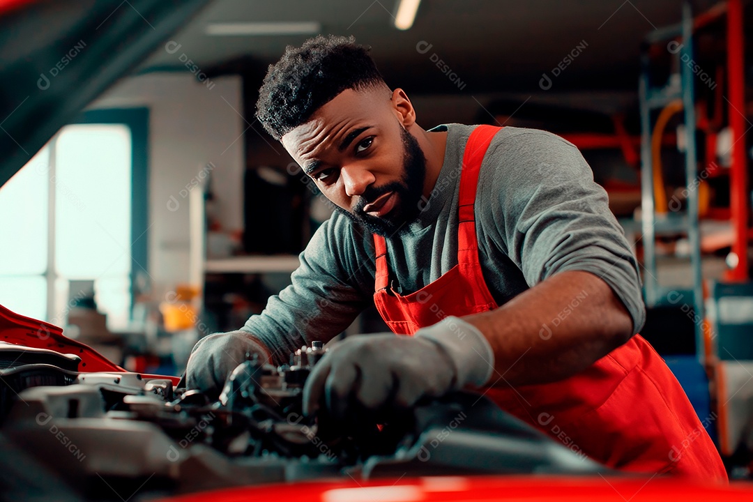 Young mechanical man on workshop